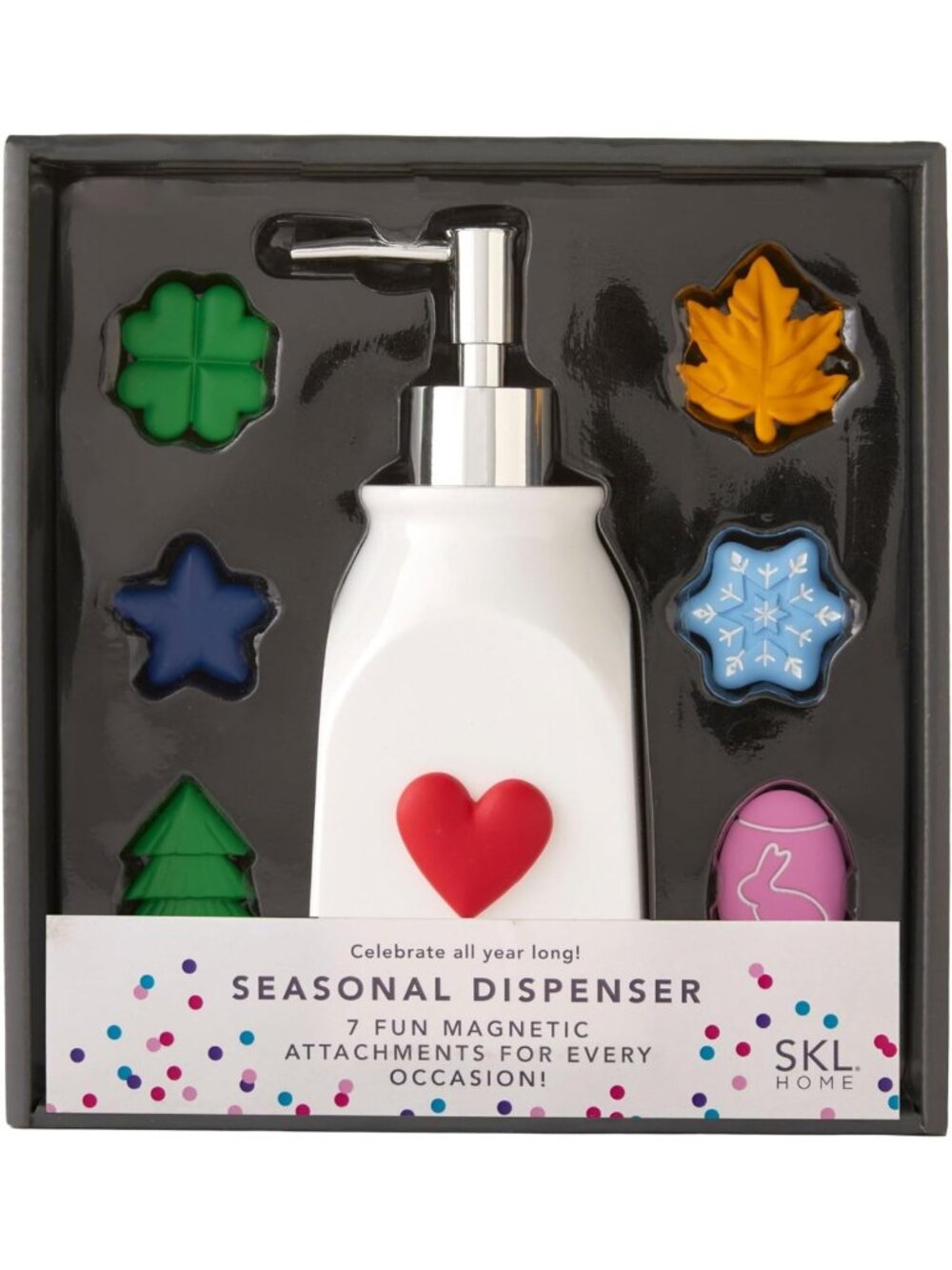 SKL Home Seasonal Soap/Lotion Dispenser Set with 7 Holiday Magnets, Silver